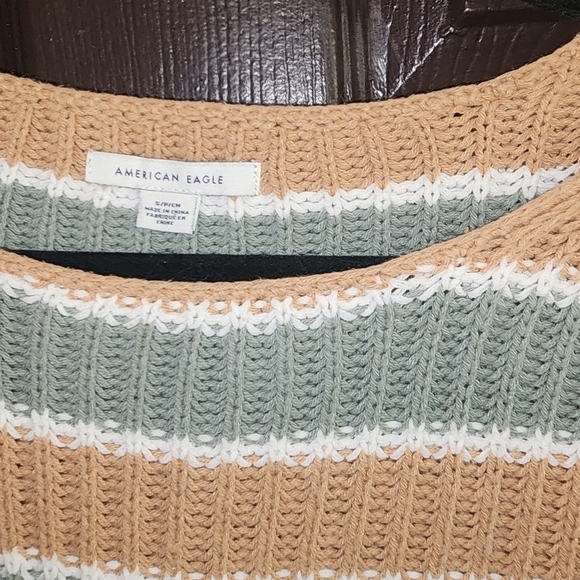 American Eagle Outfitters Tan and Green Striped Knit Top - Picture 2 of 4